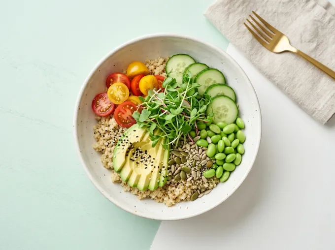 Plato saludable balanceado con ingredientes nutritivos